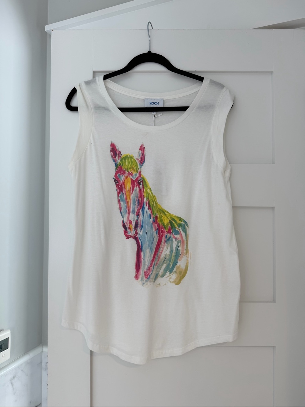 KOCH Studio White Tank Top with Colorful Horse Print